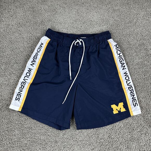 Michigan Wolverines Swim Trunks Mens Medium Navy NCAA College Mesh Liner G-III - Picture 1 of 12